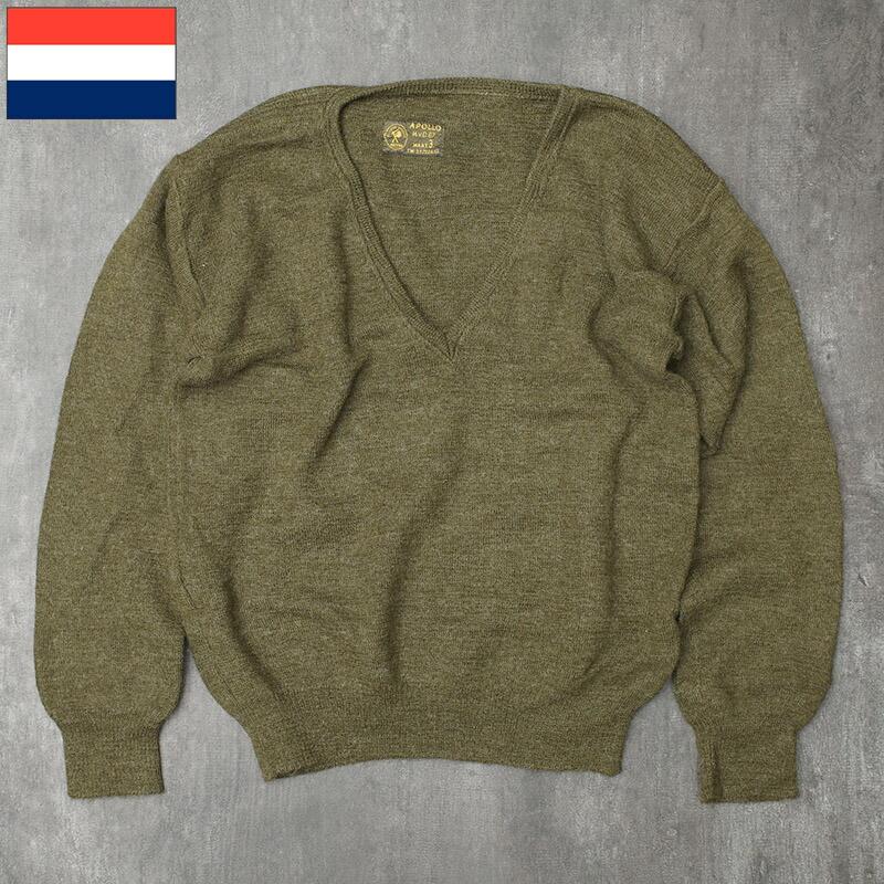 オランダ軍 Vネックセーター オリーブ USED JW078UN KL ニット 防寒着