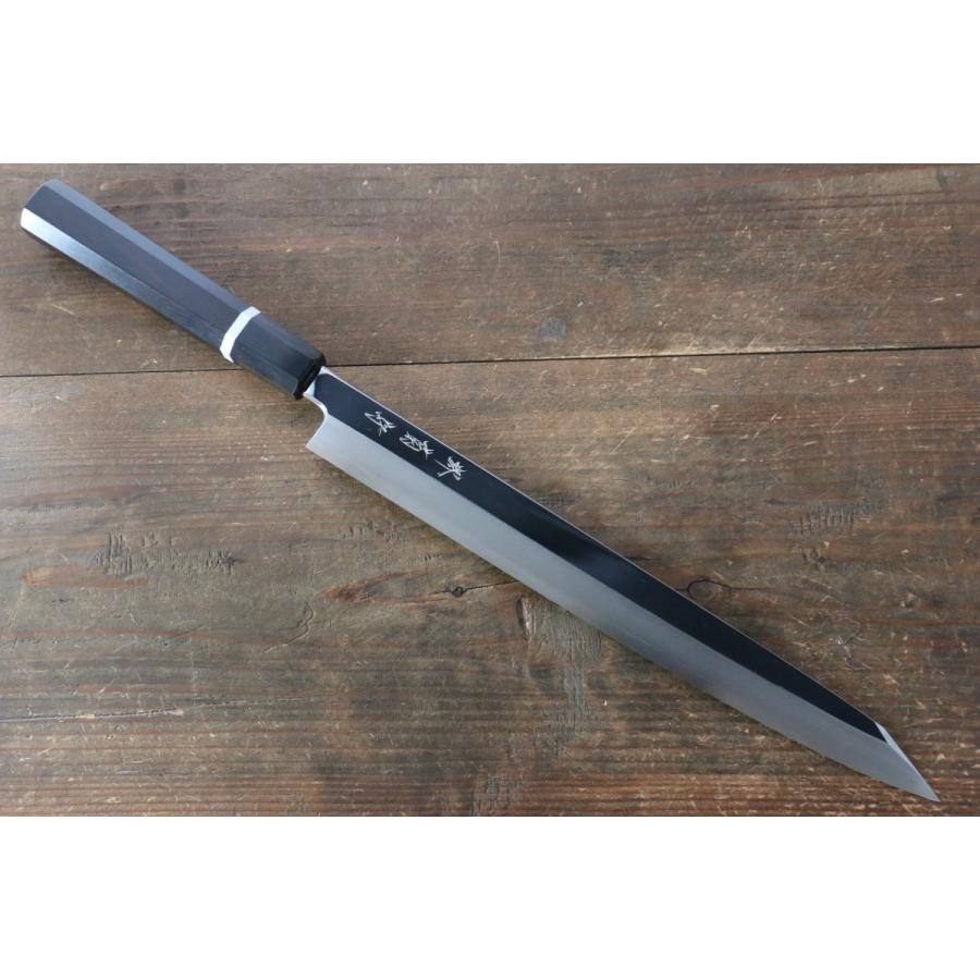 堺 菊守 R2/SG2 鏡面仕上げ 切付柳刃包丁 300mm 黒檀柄 (白輪） : 清助