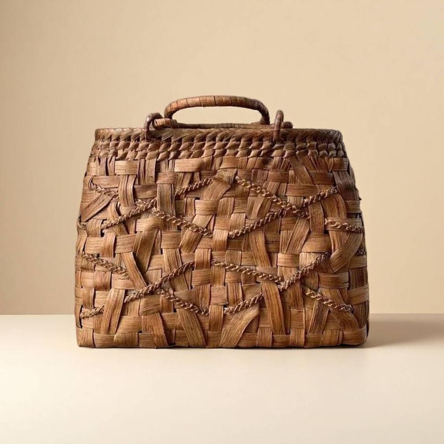 山葡萄 山葡萄かごバッグ 手作り 籠バッグ 内布付き 乱れ編み、三つ