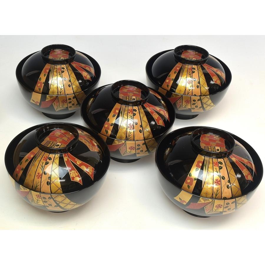 趣楽】 高級漆器 輪島塗 熨斗蒔絵吸物椀五客 共箱 H1601 : 趣楽堂