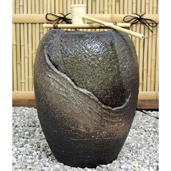 信楽焼 涼電動つくばい 陶器つくばい 循環 水琴窟 水流 蹲 筧 かけひ