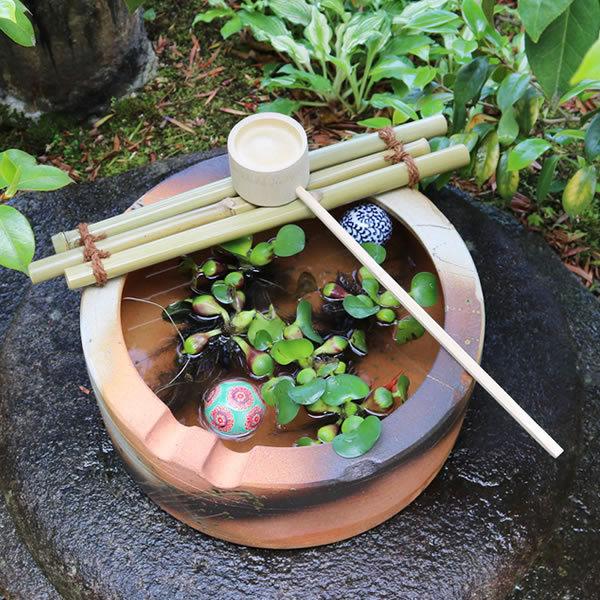 信楽焼 つくばい 竹付つくばい 金魚鉢 メダカ鉢 陶器 ツクバイ 蹲 手