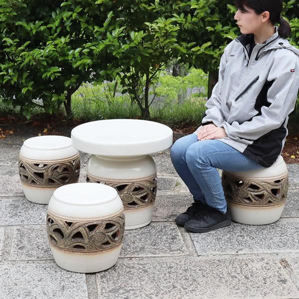 信楽焼 ガーデンテーブル 陶器テーブルセット 庭園テーブル イス