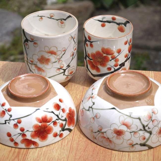京焼 清水焼 紅白梅夫婦湯呑みと夫婦茶碗セット 陶あん : 松韻堂 Yahoo