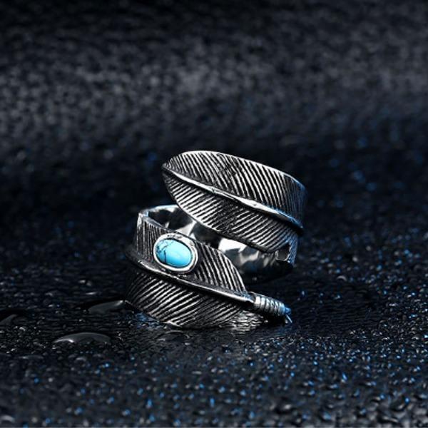 メンズ フェザー リング ターコイズ トルコ石 ステンレス アメカジ