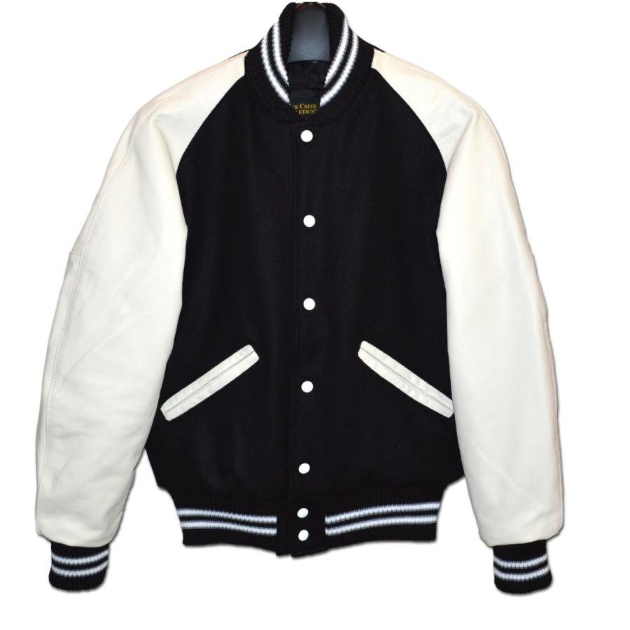 ロッククリーク ブラック/ホワイト 無地 スタジャン ラグラン袖