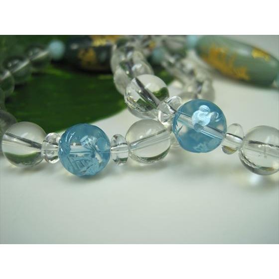 ブレスレット 手彫り龍神天珠 水晶 緑縞メノウ ゴールド : 天然石のお