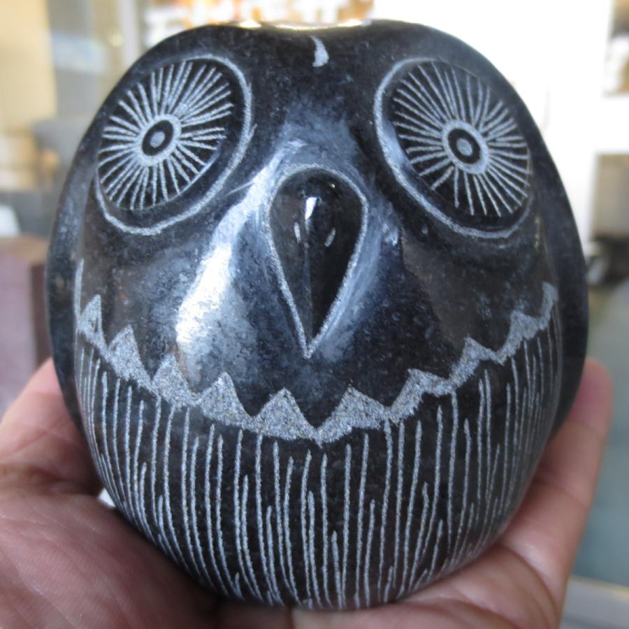 黒 ふくろう フクロウ 不苦労 グッズ 雑貨 置物 置き物 屋外 石の