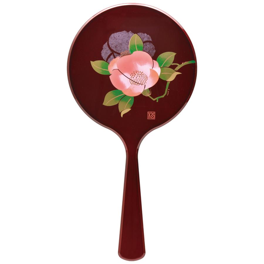 手鏡 かがみ 玉虫 手描 山茶花 会津若松伝統工芸品 ミラー 25-27-09