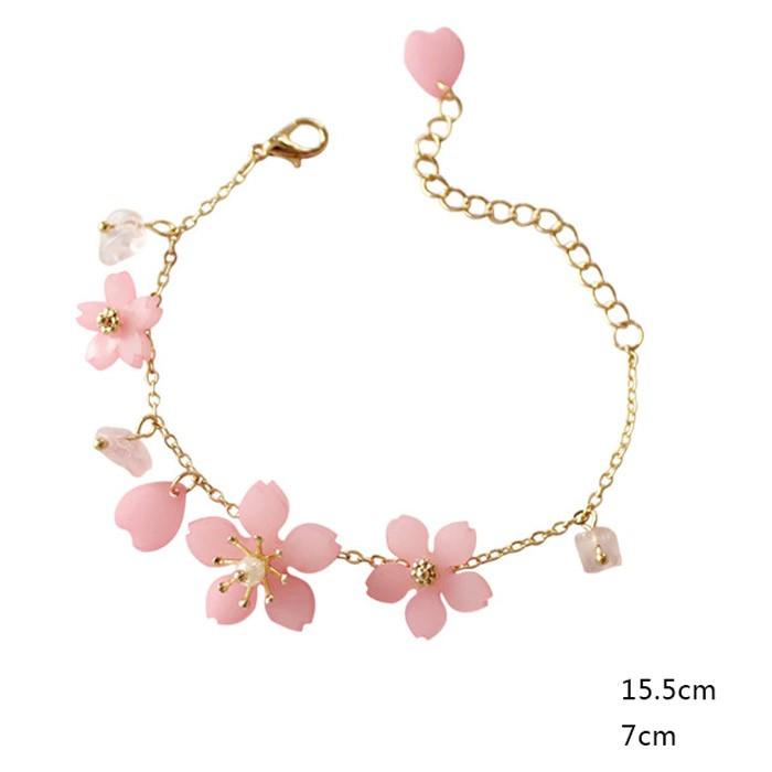 桜 ブレスレット ローズクォーツ バングル 花 フラワー チェーン
