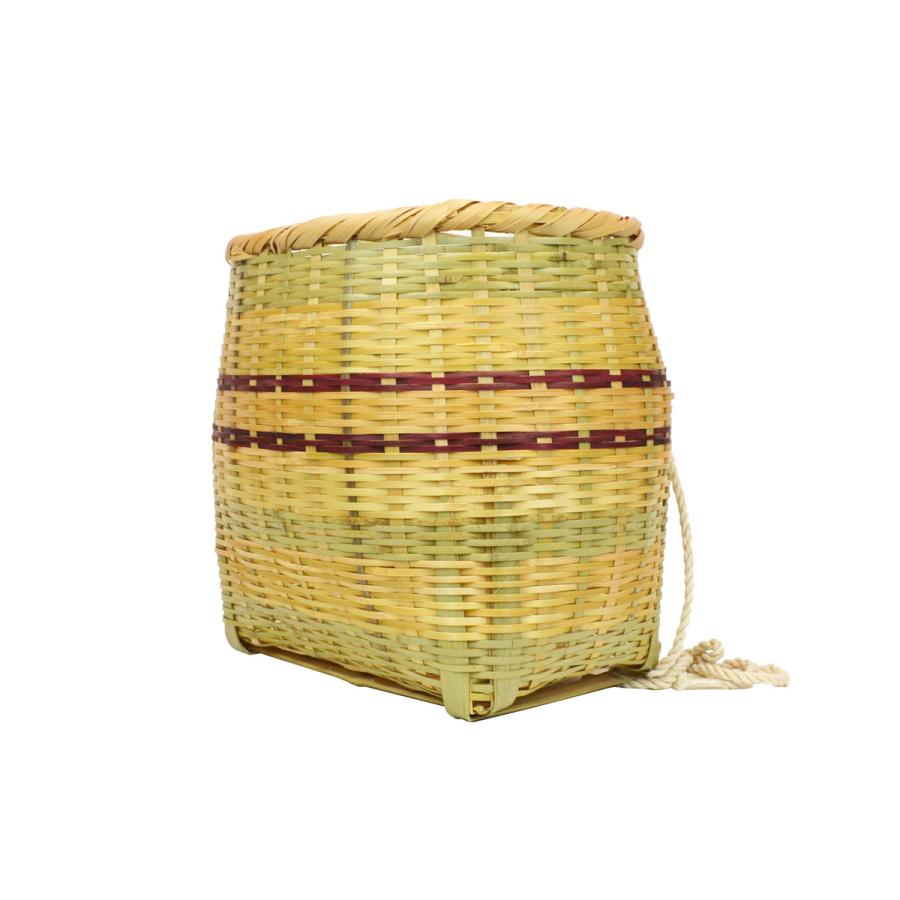 竹の収穫かご 青竹 腰籠 横縞 茶 L 山菜採り 農具 竹籠 : ラタンハウス