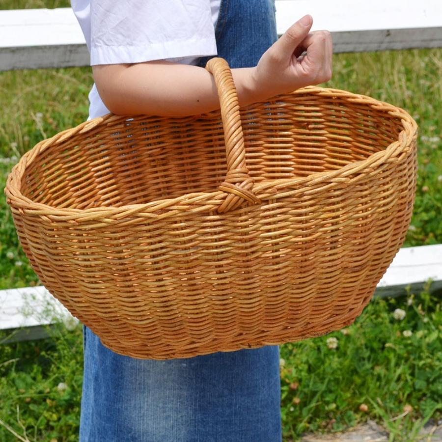 ラタン オーバル1本手 大きめ ピクニックバスケット かご : ラタン