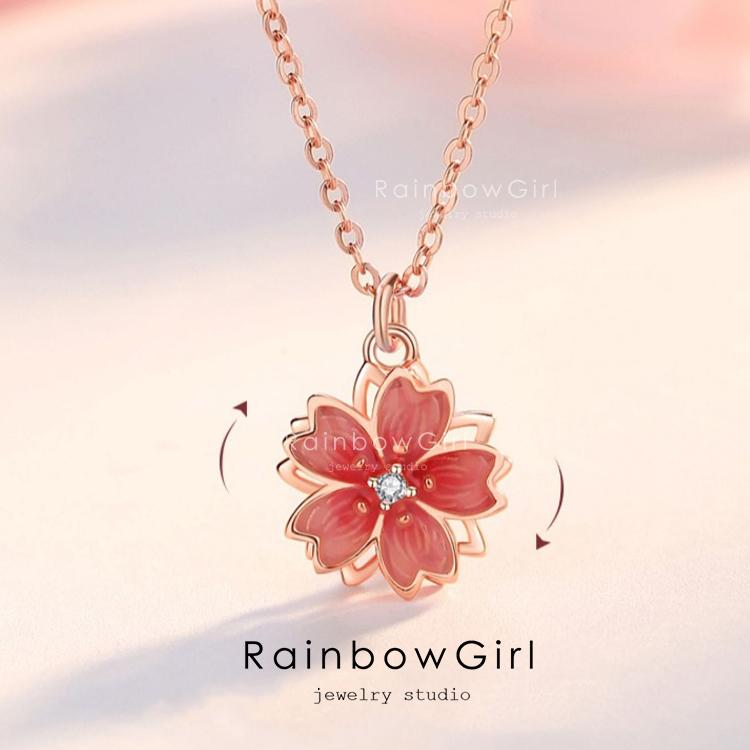 RainbowGirl 桜ネックレス レディース さくら 回る 花びら 大人可愛い