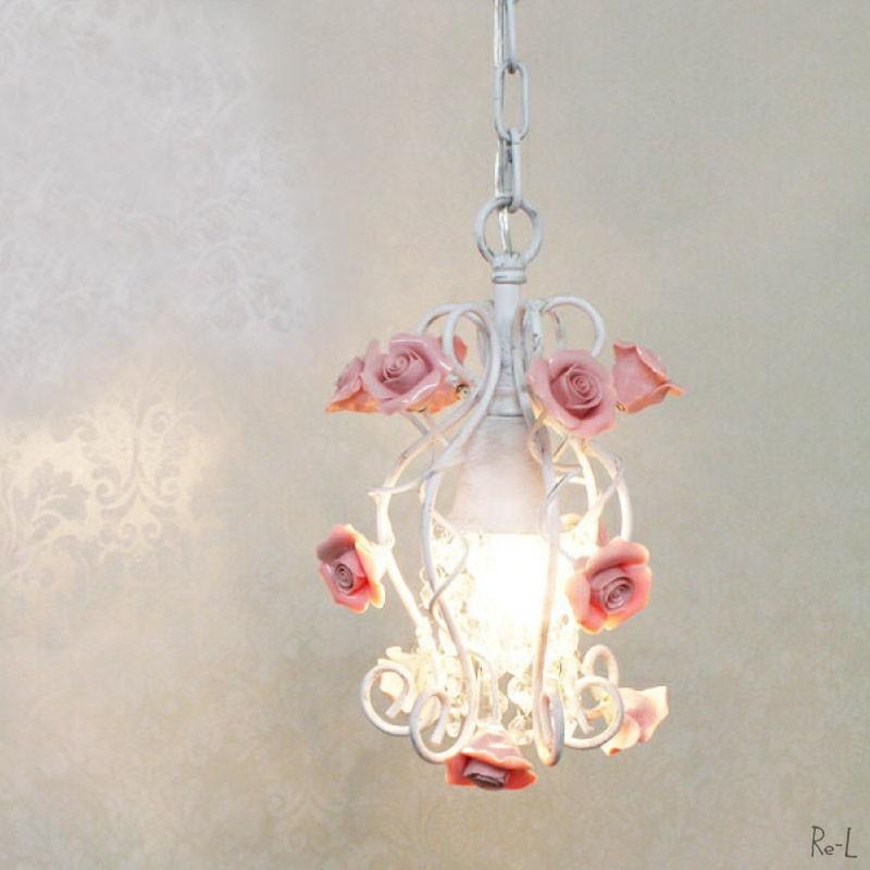 1灯シャンデリア LED対応可 送料無料 シャンデリア ホワイト ピンク