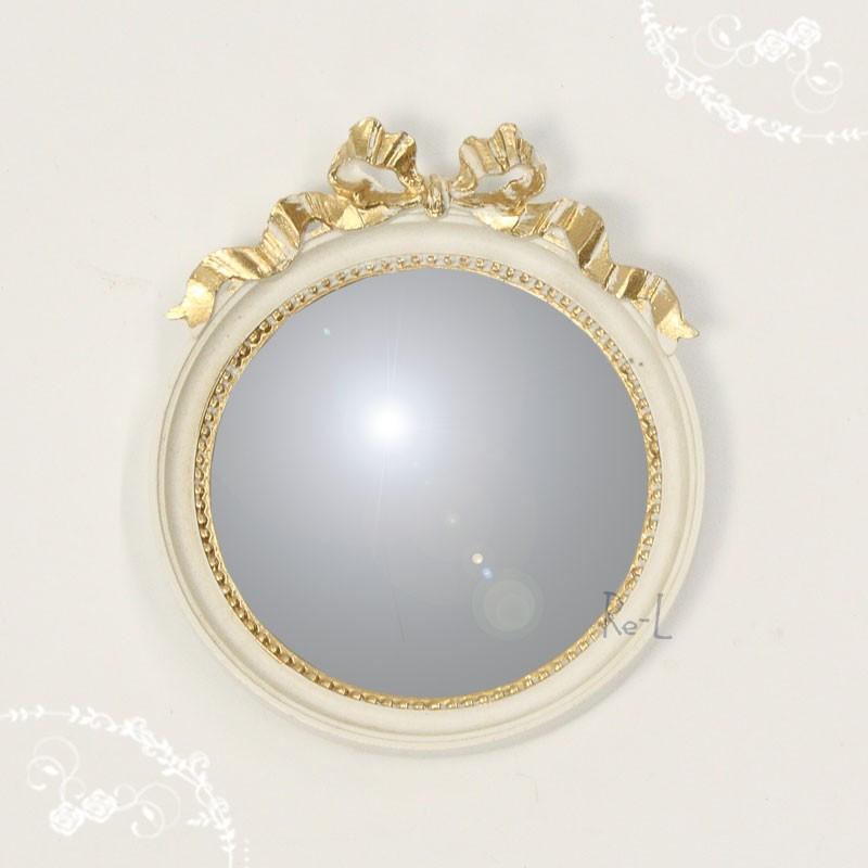 イタリア製 ホワイト・ゴールド コンパクトリボンミラー 壁掛け鏡REG1