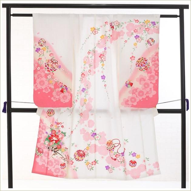 7歳 女の子 七五三 正絹 着物レンタル j7304 フルセット 753 子供着物