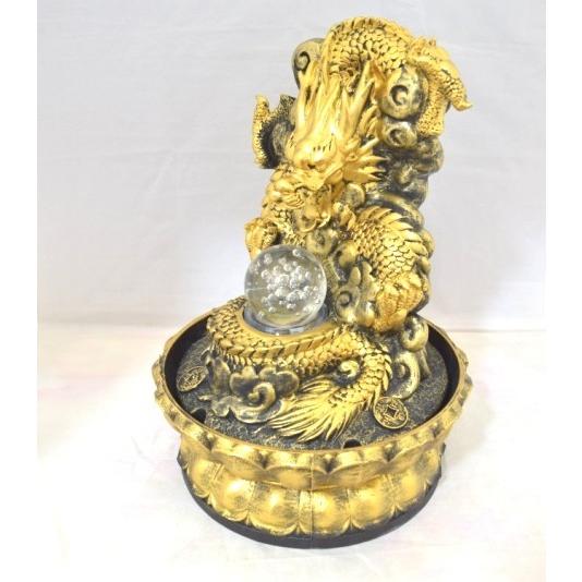 龍の置物 龍 黄金雲龍 噴水置物 樹脂製 風水インテリア モーター駆動