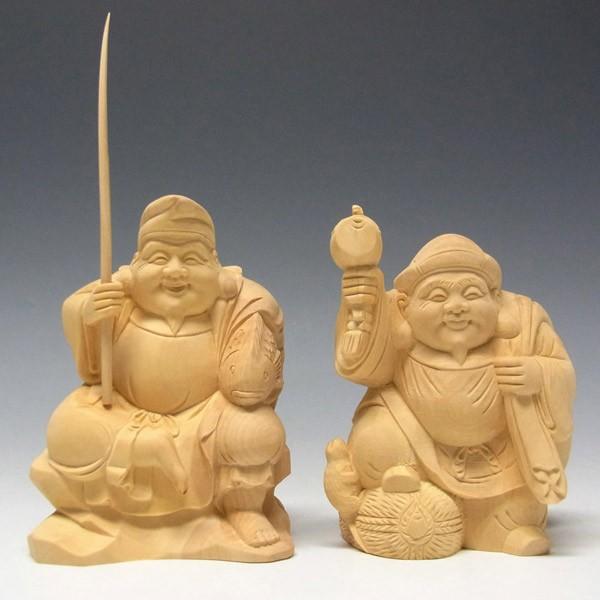 木彫り 恵比寿大黒 セット 置物 高さ10cm 柘植 : 仏像と縁起物の専門店