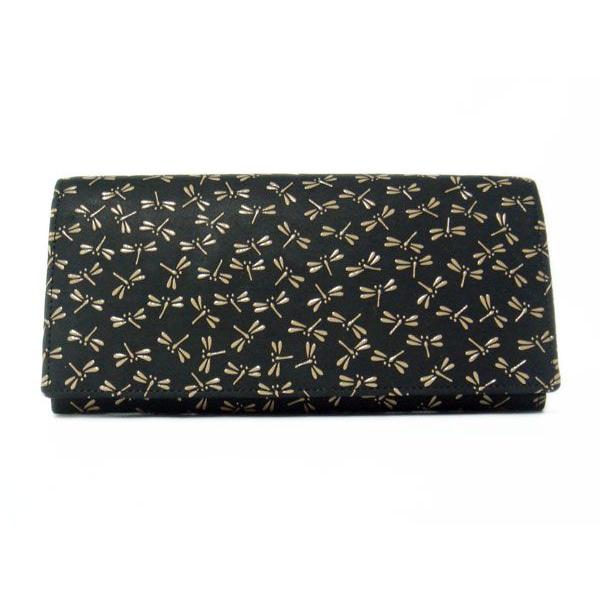 印傳屋（INDEN-YA） 印伝 長財布 束入 2109 黒地鹿革 白漆 とんぼ柄