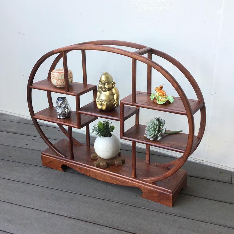 飾り棚 和風 和室 床の間 丸形 シノワズリ 珍品棚 盆栽棚 違い棚 和