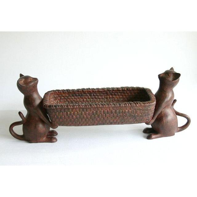 Rust2Cat バスケット ネコ置物 ねこグッズ 猫雑貨 アンティーク風