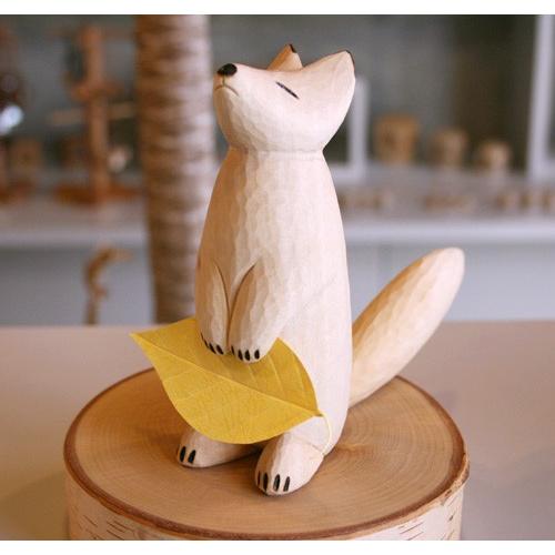 木彫り きつね まちぼうけ きたきつね 小 うぃるびぃ工房 北海道 旭川