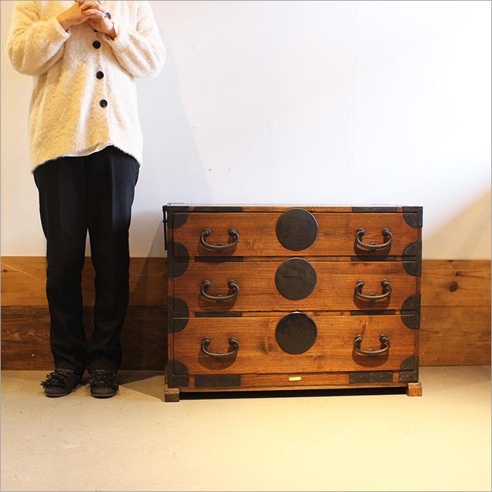 アンティーク 和箪笥 リメイク品 3段 幅84cm 奥行42cm 桐箪笥 チェスト