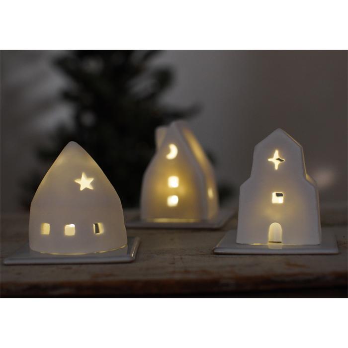 益子焼のキャンドルハウス 【おうち】 LEDライト＆台座つき わかさま