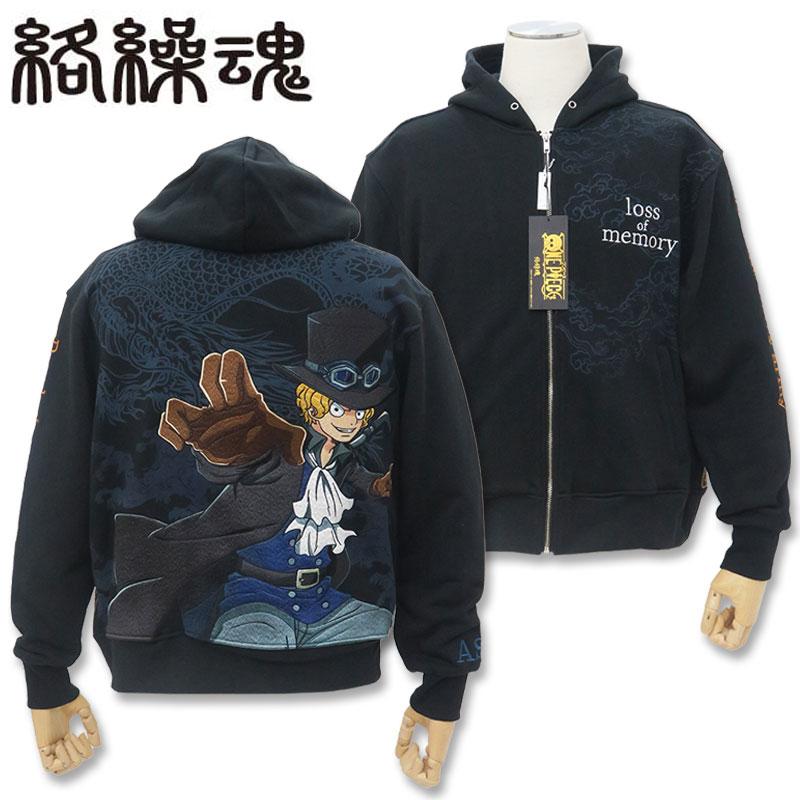 絡繰魂 ワンピースコラボ サボ 刺しゅう ジップアップパーカー M L XL