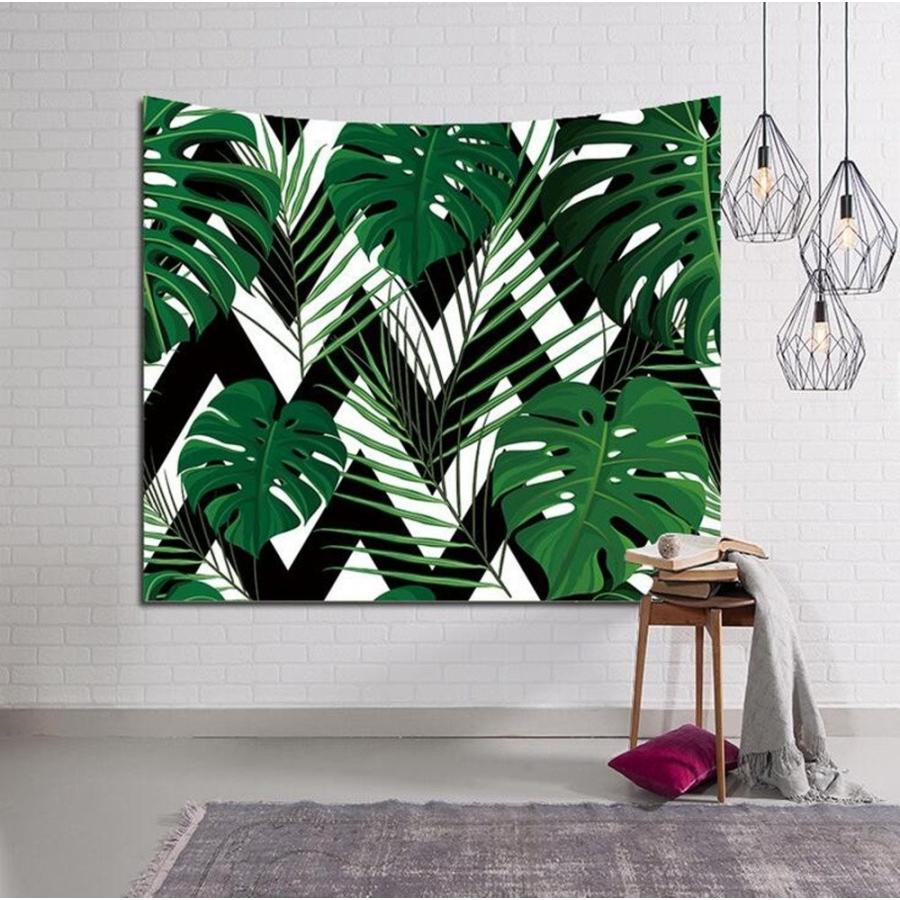 ピンクフラミンゴ ボタニカル 植物 タペストリー ハワイ モンステラ