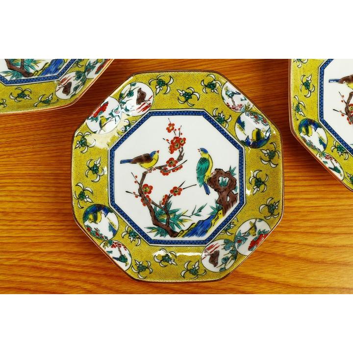 九谷焼 4号皿揃 吉田屋風丸紋間取花鳥 / 青郊窯 和食器 皿 人気 ギフト