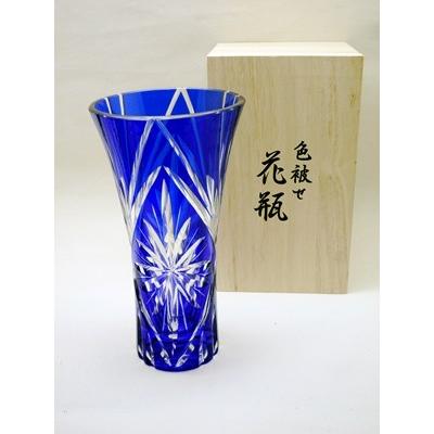 切子 ナルミ グラスワークス ワルツカット 色被せ切子 20cm花瓶