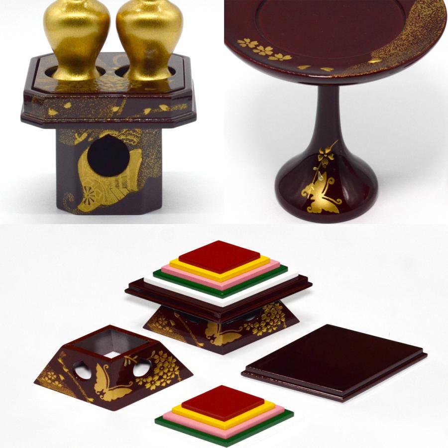 雛道具揃 30号6点セット 「ワインに桜・御所・蝶」（三宝/菱餅/高杯