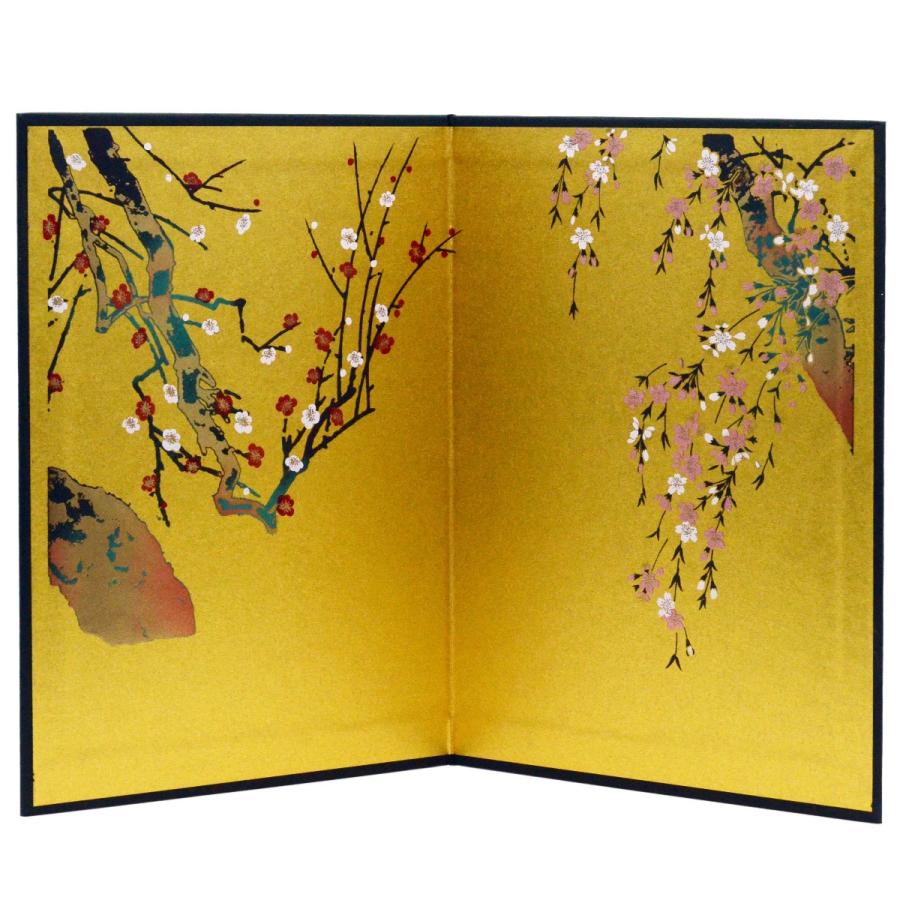 ミニ金紙蒔絵紙屏風 梅に桜 二曲 高さ19cm [CP45] : 人形の東籬 - 通販