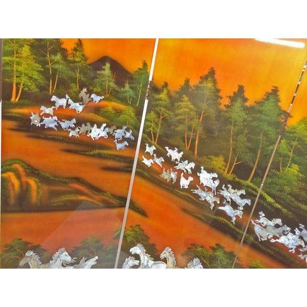 絵画 工芸品 漆 ◇ 屏風 九十九頭馬螺鈿 中国製 四曲一隻 群馬 漆芸