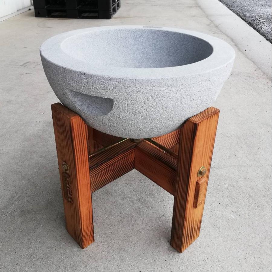 2点セット) 白御影石 G633 石臼 3升用 (手掛溝2箇所) と 国産焼赤松 E