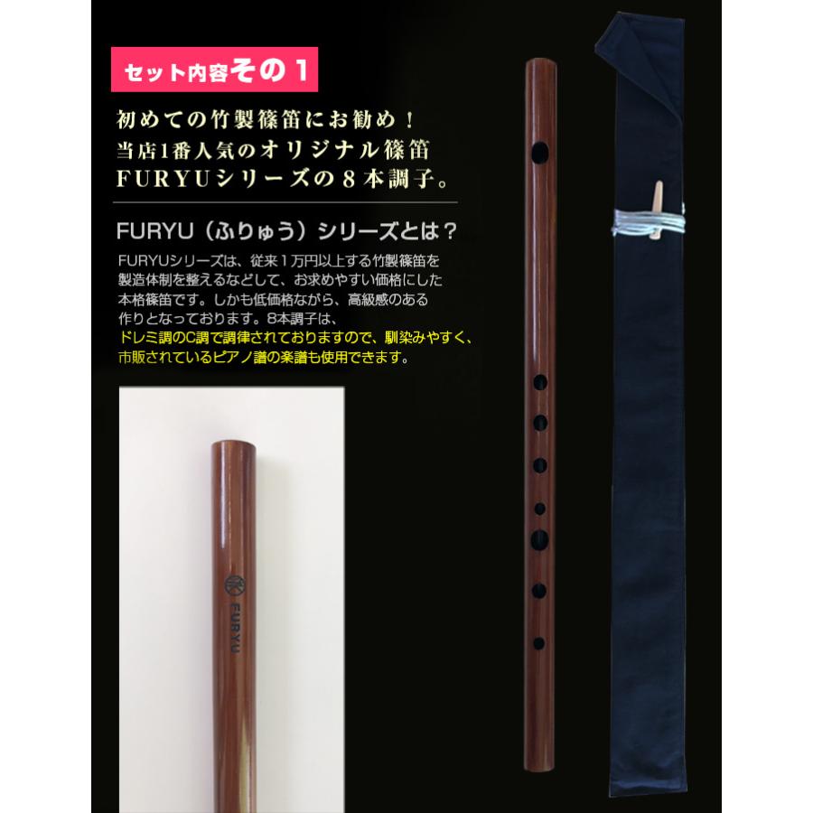 送料込 NEW 篠笛 横笛 初心者 入門セット 7穴8本調子 つゆきり 教則本