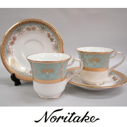 ノリタケ 【ノリタケ】≪ジョージアンターコイズ≫ アメリカン碗皿ペア