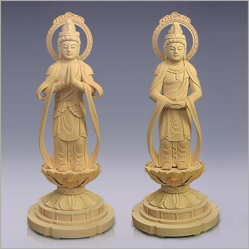 観音菩薩・勢至菩薩(阿弥陀如来・天台宗・浄土宗の脇侍一対) 白木製 4