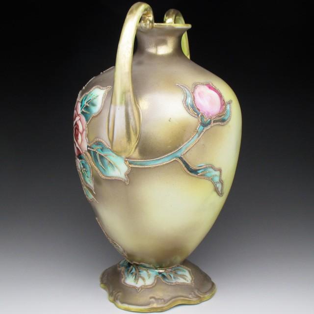 ノリタケ オールドノリタケ 金盛り薔薇絵 花瓶 22cm : アンティーク