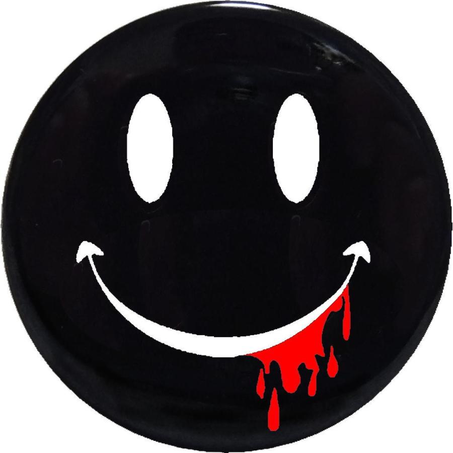 スマイル ニコちゃん 黒 缶バッジ （安全ピンタイプ直径38mm