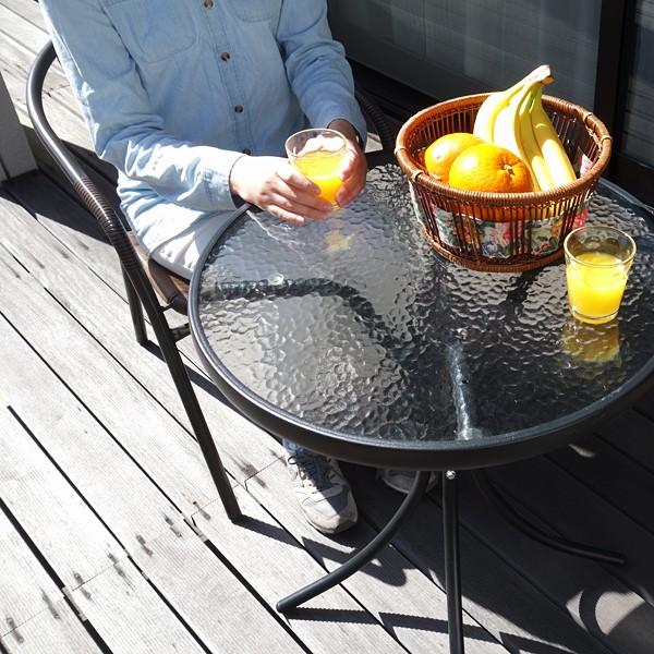 谷村実業 ラタン調ガーデンチェアー ガラステーブル ガーデンテーブル