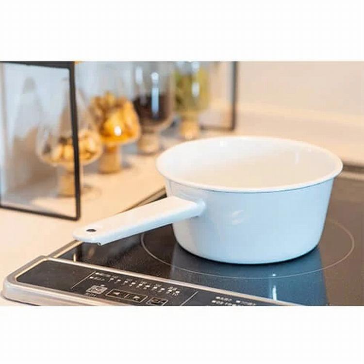 片手鍋 ホーロー ソースパン 17cm 1.2L IH対応 ミニ 鍋 なべ 白