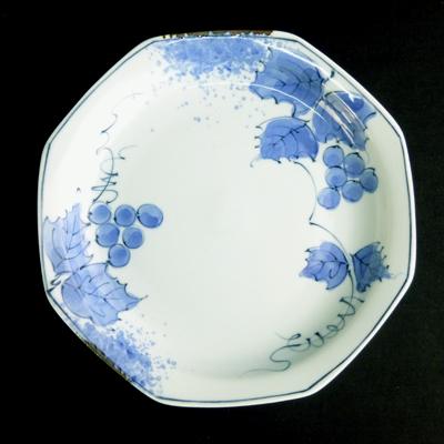 葡萄 八角 7寸皿 アウトレット お皿 皿 陶器 葡萄柄 ぶどう レトロ