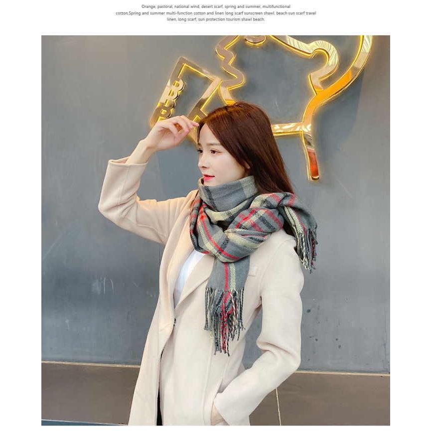 2way ストール ボタン付き 大柄 チェック 冬 アクセント物 マフラー