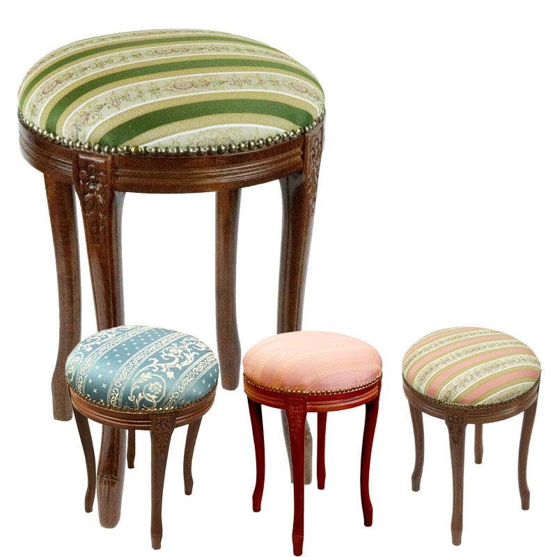 ラウンドスツール 木製 いす おしゃれ イタリア製 ダマスク柄 花柄