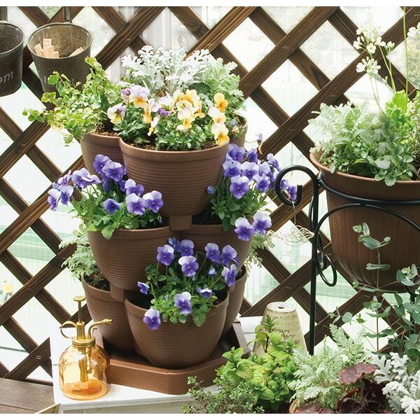 連結鉢 タワーポット チョコブラウン ｜ 植木鉢 プラスチック製