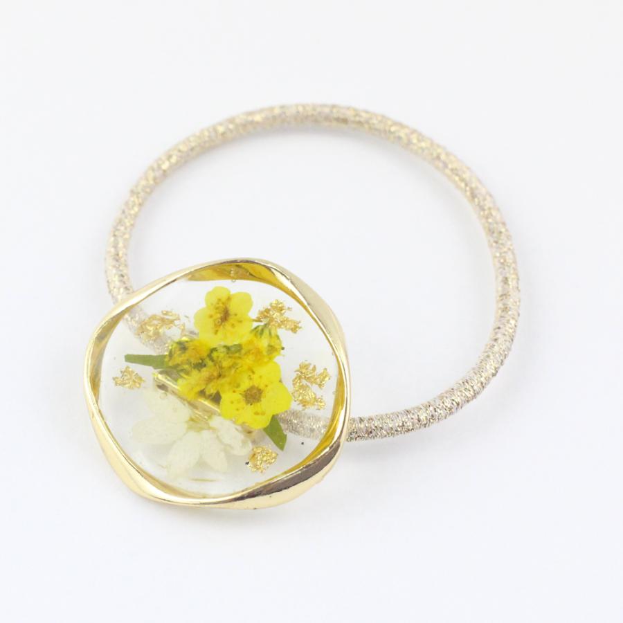 ヘアゴム/レジン風 お花 ゴールドふち g134☆白/ピンク/黄色/フラワー