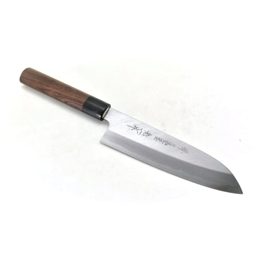 光一作《森本刃物》安来鋼白紙2号割込 本霞 和三徳 170 mm【紫檀丸柄