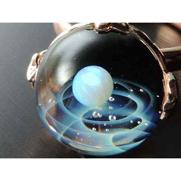 1点物 オリジナル ホワイトオパール入り 宇宙ガラスリング ピンク